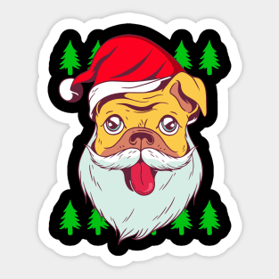 Funny Santa Pug Hat Dog Ugly Christmas Tree Pugmas Xmas Gift Sticker